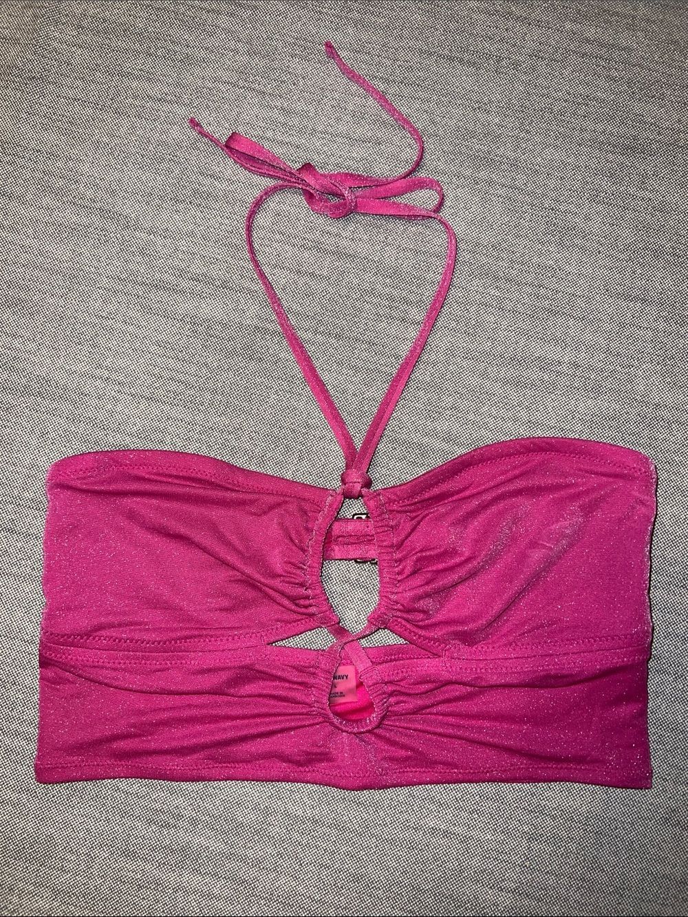 Hot Pink Cutout Bandeau Swim Top old navy large sparkle shine bandeau